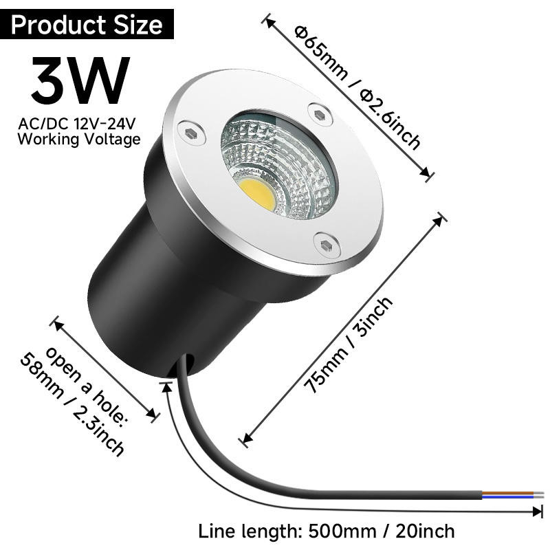 IP67 Outdoor Light Warm White COB Underground Light Round Shape Inground Light 304 Stainless Steel LED Black 80 IP67 Wat
